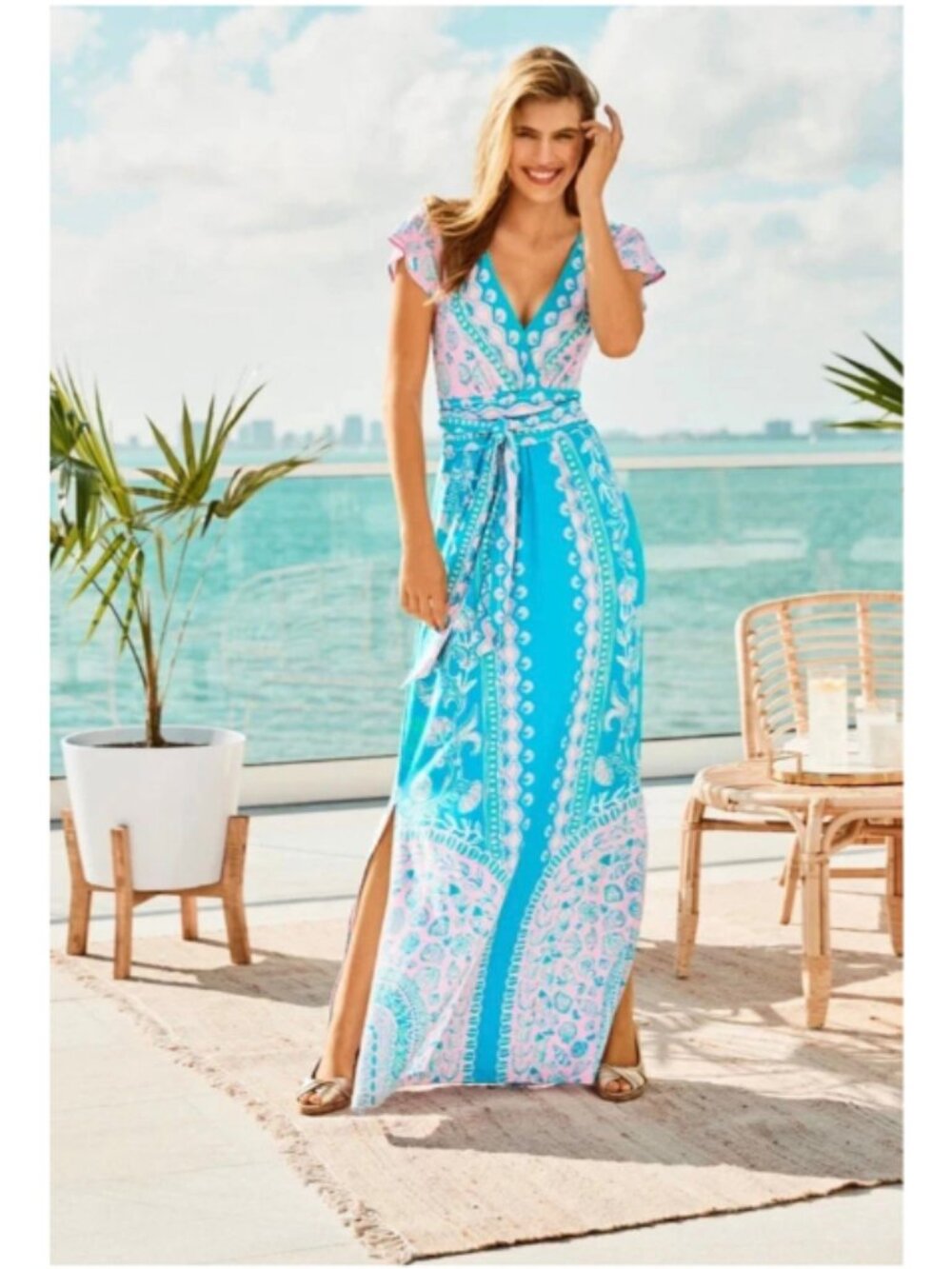 Lilly Pulitzer Esmarella Maxi Turquoise “Water Ya Waiting For” Women's Size XL